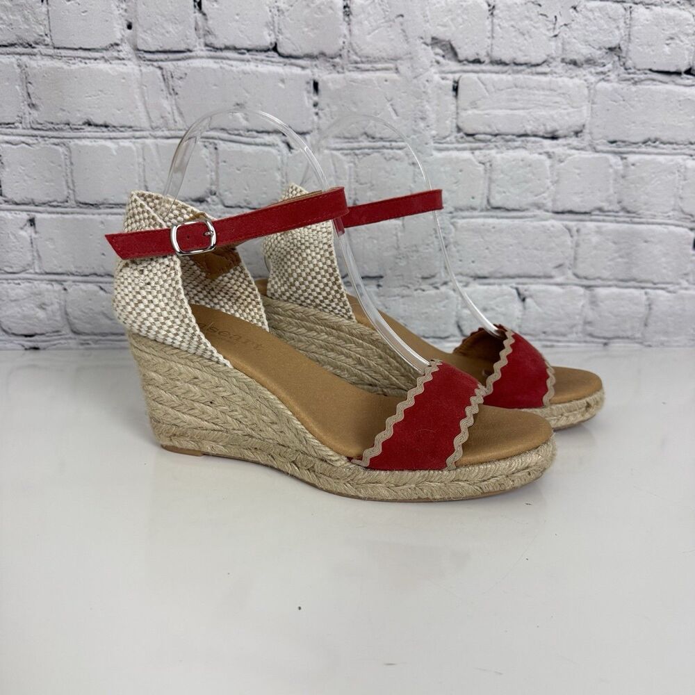 Paseart Handcrafted Espadrille Wedge Sandals Red Tan Women Size 38 US 7.5 Boho